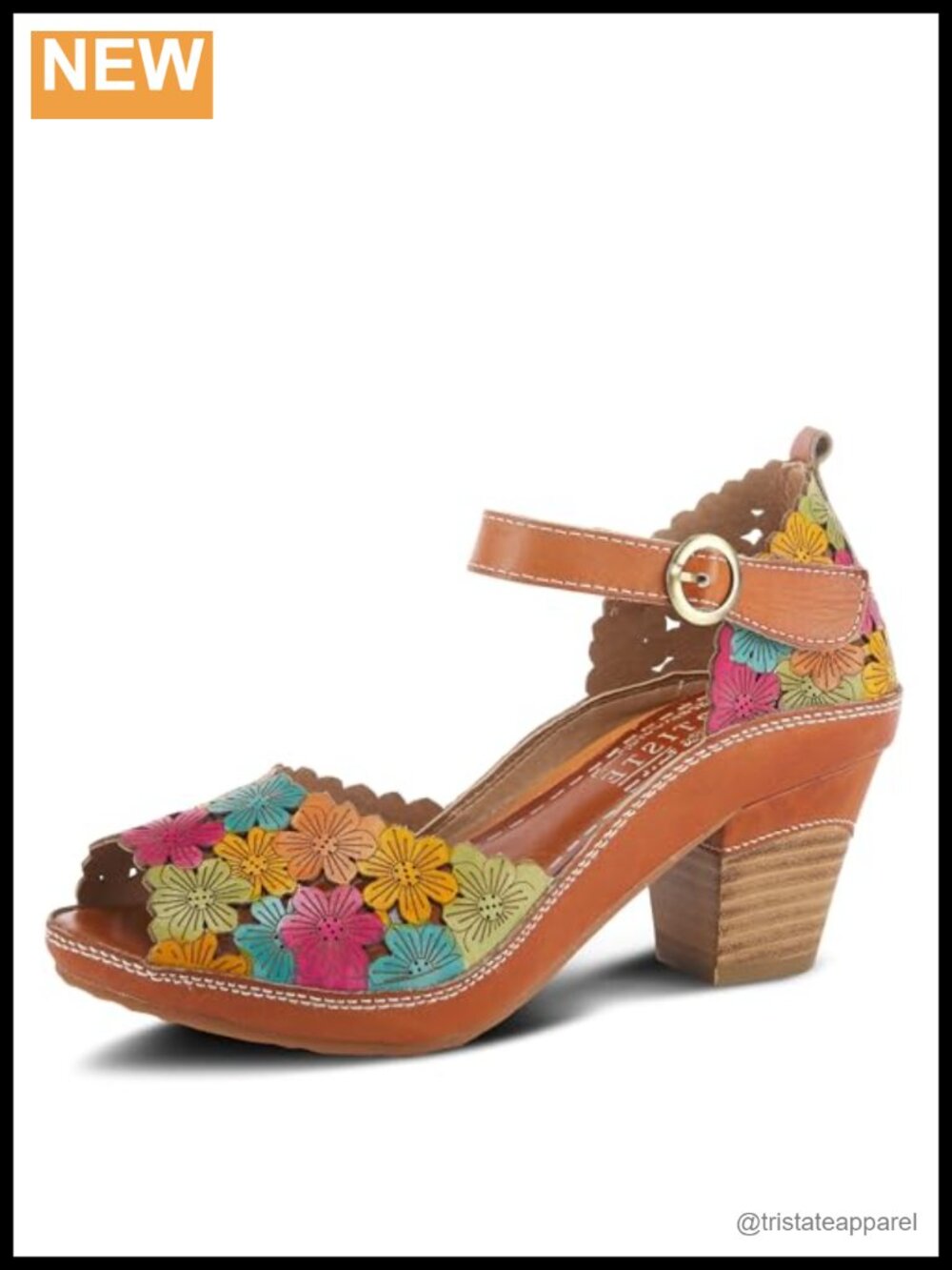 Hand-Painted Leather Ankle Strap Platform Heeled Sandals